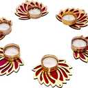 Handmade Tealight Candle Holders for Diwali Decoration,Home Decor Gifts Items/Diya for Home Office Pooja,Durga Puja Gift Sets (Lotus, Pack of 6)