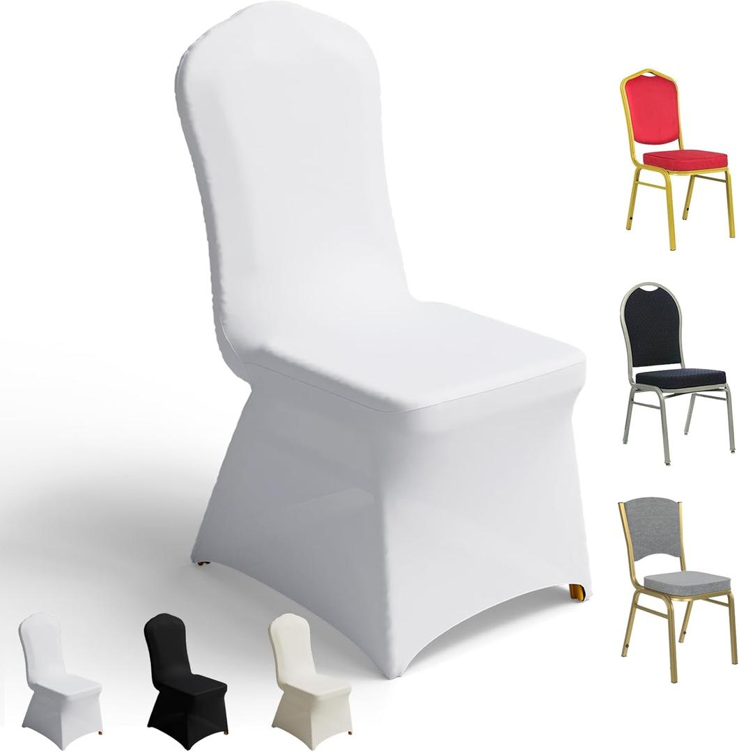 100 PCS Banquet Chair Covers for Wedding Universal Polyester Spandex Chair Cover Stretch Slipcovers for Party Dining Flat-Front Chair (White)