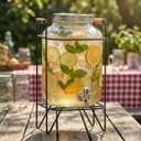 Style Setter Beverage Dispenser Cold Drink Dispenser w/ 2-Gallon Capacity Glass Jug, Metal Stand & Leak-Proof Acrylic Spigot, Metal Lid, Great for Parties, Weddings & More