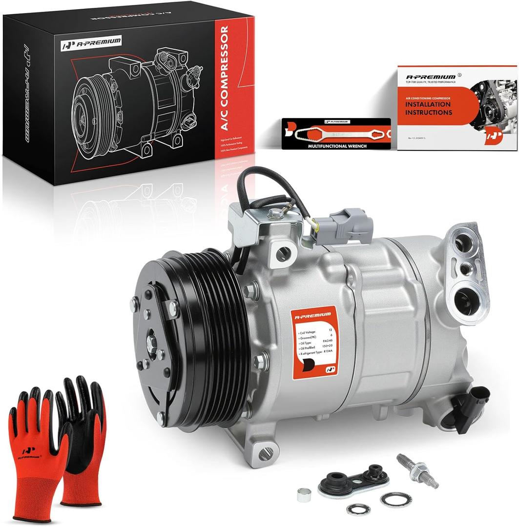 A-Premium A/C Compressor with Clutch Compatible with Jeep Renegade 2.4L 2015-2021, Fiat 500X 1.4L 2.4L 2016-2018, 6SBU14C Compressor