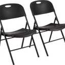 Amazon Basics Foldable Portable Sturdy Folding Plastic Chair, 350-Pound Capacity, Black, 2-Pack