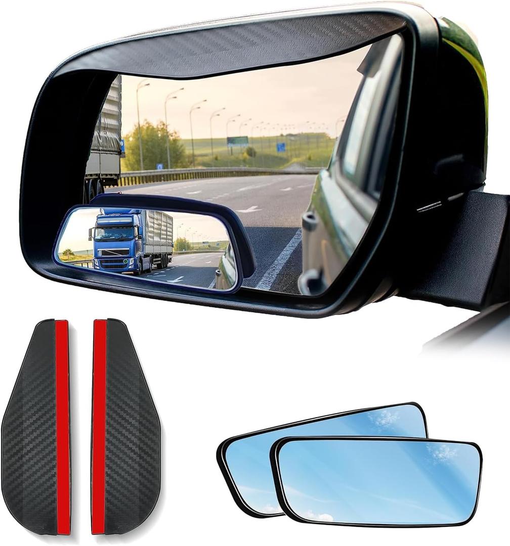 EcoNour Blind Spot Car Mirror (2 Pack) | Wide Angle for 3x Larger View | Universal Car Rear View Mirror with Rain Guard | Side Blind Spot with Adjustable Stick for Cars, SUVs, and Trucks, Rectangle With Visor