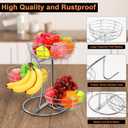 Livabber Fruit Basket Bowl with Banana Hanger, Fruit Vegetable Storage Basket with Banana Tree Holder for Kitchen Counter, Detachable Organizer for Bread Snack Produce (Chrome, 3-Tier Metal Base)