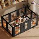 Clear Acrylic Dog Playpen with Door, Puppy Playpen for Indoor Use with Heavy Duty Door Lock, Easy Assemble Pet Pen Fence for Small Dogs and Puppies (Black, 24 in-H, 10 Panel)
