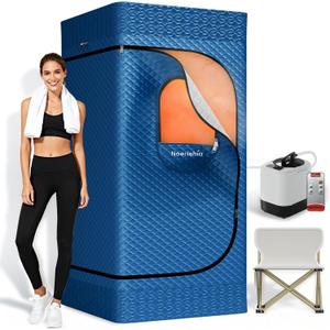 Portable Sauna for Home with 3L 1200W Steamer, Big Folding Chair, 99 Mins Timer, 9 Levels, Pernoanl Steam Sauna Tent Dual YKK Zippers for Home Spa Detoxification, 32' x32' x 71', Blue