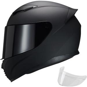 Full Face Motorcycle Helmet WS-607 DOT Approved Motorbike Racing Street Bike Helmets for Adults with Visor (Medium, Flat black BB)