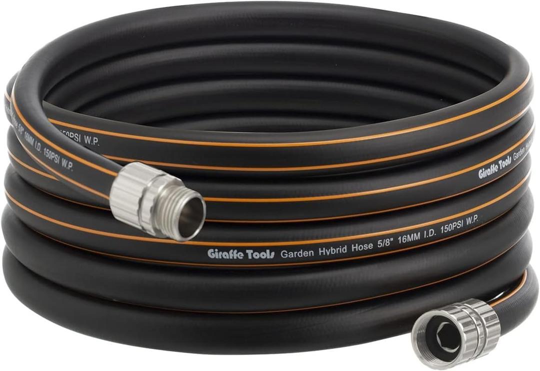 Giraffe Tools Leader Hose 12ft x 5/8", Custom Length, Heavy Duty, No Kink, Flexible, Rubber Garden Hose, Leakproof Water Hose with Male to Female Fittings, 600 Burst PSI (12FT Male to Female)