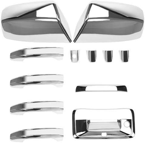 Chrome Door Handles with Top Half Mirror Covers with Tailgate Cover (with Camera Hole) kit Fits 2014-2018 Silverado/Sierra 1500 2500 3500, (Not for Towing Mirror)
