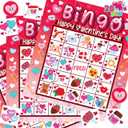 JOYIN 28 Players Valentine's Day Bingo Card for Kids and Adults, for Family/School Classroom Large Group, Party, Treats, Game