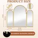 Wonderjune Trifold Vanity Mirrors 3 Way, 30 x 37 in Adjustable Arch Trifold Mirror for Bathroom Bedroom, Decorative Folding 3 Sided Mirror Wall Mounted for Braiding Hair Makeup(Gold)