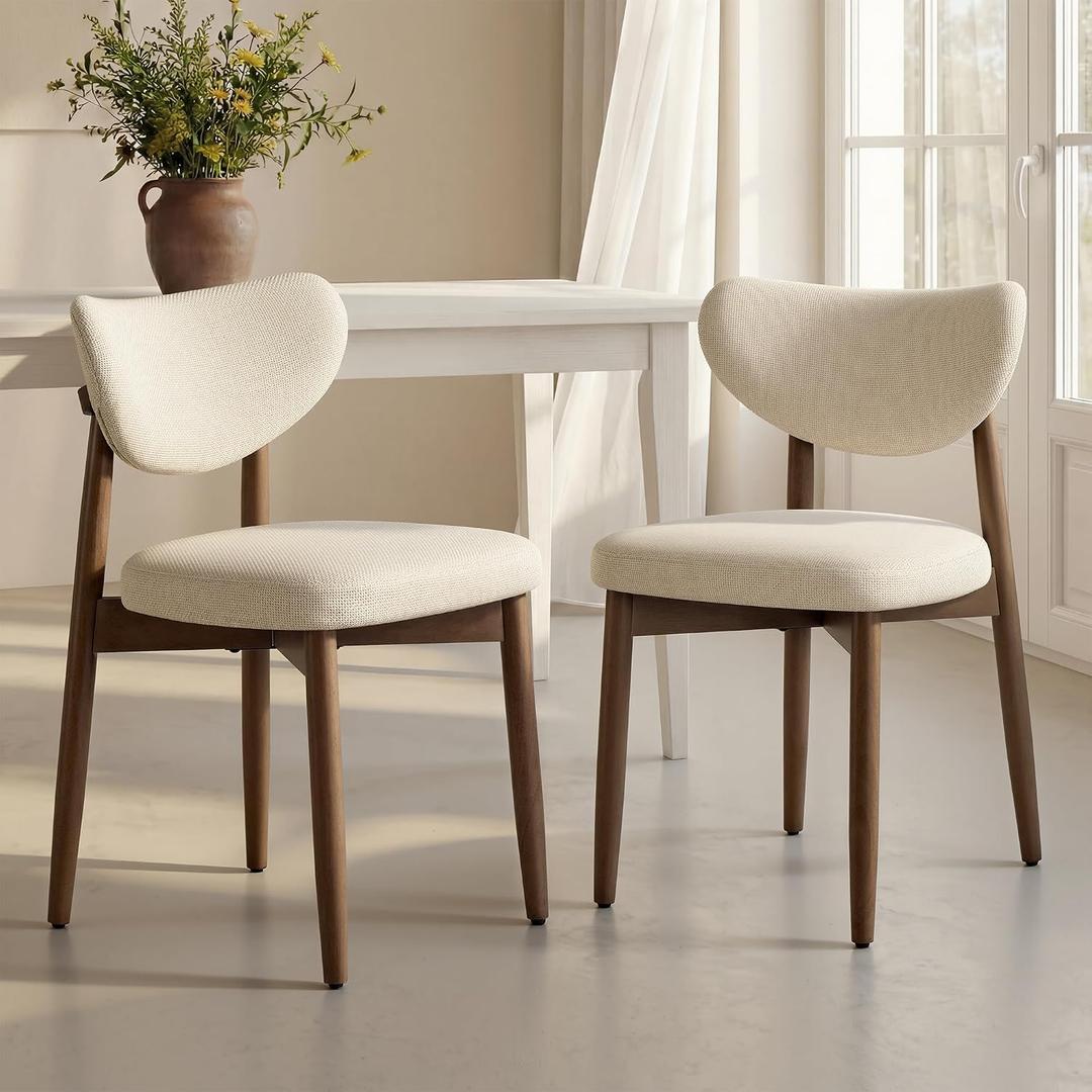 VASAGLE Wooden Dining Chairs Set of 2, Upholstered Kitchen Chairs with Solid Wood Legs, Ergonomic Curved Backrest, Built-in Handle, Mid Century Modern, for Kitchen Dining Vanity, Cappuccino Beige, 2 Packs