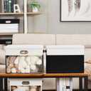 Fabric Clear Window Storage Bins with Lid, Closet Storage Box Linen Closet Baskets with 3 Handles for Organizing Clothing, Jeans, Shelves 17''- 3 Pack (Black and White)