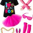LATOBREATH Girls 80s Glow Party Accessories Set Halloween Costume Outfits T-Shirt Cosplay 1980s Clothing Funny (Black) 5T