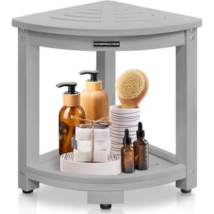 KingPavonini Corner Shower Stool for Inside Shower, Anti-Fading Shower Bench for Shaving Legs, HDPS Waterproof Shower Seat with Storage Shelf, Load 400 Pounds
