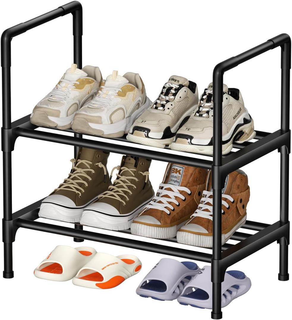 2 Tier Metal Shoe Organizer - Free-Standing, Easy to Assemble, Holds Up to 6 Pairs of Shoes for Closet or Entryway