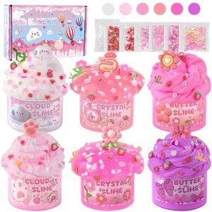 6 Pack Slimes, Pink Slime Kids, Cloud Slime kit for Girls Ages 8-12, Toys for Girls and Boys, for Kids Slime Set Party kit Goodie Bag Stuffers, 4 5 6 7 8 9 10 Year Old Girl Birthday Gift Cute Stuff