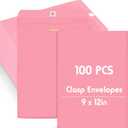 Geyee 100 Pcs Clasp Manilla Envelopes 9 x 12 Inch Gummed Colored Envelopes for Storing or Mailing for Home Office Business Supplies (Cherry Color)