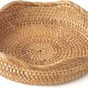 HITOMEN Handmade Rattan Bread Baskets Round Wicker Fruit Serving Storage Bowls, Natural Woven Decorative Kitchen Counter Organizing (Honey Brown) S-8.7"