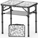 Toile de Jouy-Inspired Camping Table, Vintage French Floral Pattern Folding Table, Adjustable Height, Lightweight & Portable Outdoor Picnic Table with Carry Handle for Patio, Living Room, Travel