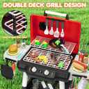 Kids Play Kitchen Toys, Kids BBQ Grill Playset with Smoke Sound Light, 2-Layer Barbecue Toy with Wheels, Outdoor Play Food Toys Cooking Set for Toddlers 3-5, Birthday for Boys Girls