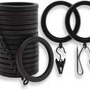 BlastHome® Luxury Curtain Rings – Premium Metal - Quiet, Smooth, Removable Nylon Inserts – Pinhooks & Clips Included – 1 1/2" Inside Diameter –  for Two Standard Curtains – Brushed Dark Brown