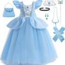Princess Dresses for Girls Toddler Costume Halloween Birthday Party Blue Cosplay Fancy Outfit (3-4 Years)