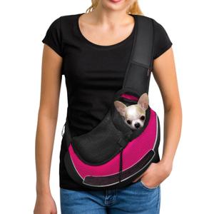 YUDODO Pet Sling Carrier for 2-5 lbs Small Dogs & Cats  Hands-Free Puppy Carrier with Safety Hook, Large Zipper Pocket, Soft Breathable Mesh, Adjustable Strap & Reflective Strip (Pink 3.0 S)