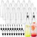 Dandat 40 Pcs 32 oz Plastic Long Neck Bottles with Pourer and Caps Plastic Juice Pour Bottles with Stainless Steel Pourer Tapered Spout for Liquor Juice Store (Sliver)