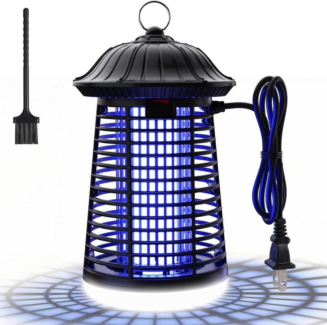 Bug Zapper Outdoor/Indoor,Mosquito Zapper 4200V High Powered Waterproof Electronic Mosquito Killer,15W UVA Mosquito Lamp Bulb,Fly Traps Patio Insects Killer (Dark Black)