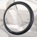 Car Steering Wheel Cover, 15 Inch Microfiber Suede Leather Breathable Vehicle Steering Wheel Protector, Anti-Slip Comfortable Automotive Interior Accessories, Universal Fit (Black/Black)