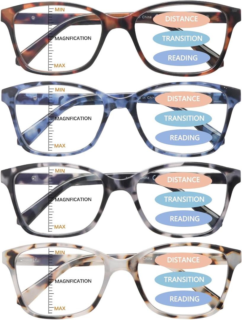4 Pack Progressive Multifocus Reading Glasses for Women Men Spring Hinge Blue Light Blocking Readers (Multicolor-1)