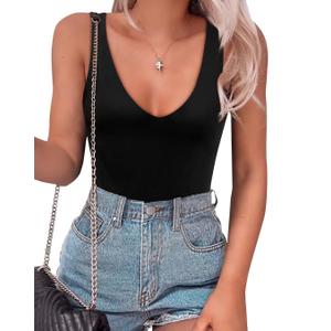 SAUNGKUAI Women’s Bodysuit Sexy Plunge Deep V Neck Backless Sleeveless Tank Thong Body Suits Outfits for Going Out L