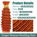 26 inch Human Hair Braiding for Boho Braids Deep Wave Bulk 3 Bundles 150g Ginger Deep Wave Bulk Human Hair for Braiding Color 350