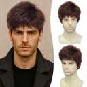 Mens Brown Wig, Short Brown Wig for Mens Layered Natural Hair Full Synthetic Wigs for Halloween Male Guy