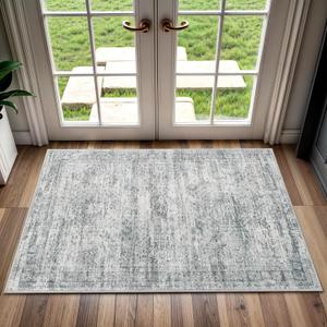 2x3 Washable Rugs for Kitchen, Floor, Entryway, Powder Room Small Area Rug Non-Slip Vintage Low Pile Throw Door Mat Grey