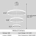Modern LED Chandelier, 3 Ring Chandelier for Dining Room Living Room Pendant Lighting Fixture High Ceiling Hanging LED Pendant Ceiling Light Fixture for Bedroom Foyer Silver, 3 Rings-31.4''
