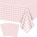 Pink Gingham Tablecloths, Pink and White Checkered Tablecloths Rectangular Waterproof Picnic Table Covers for Birthday Party Holiday Outdoor Supplies (4, Pink, 86 x 51)