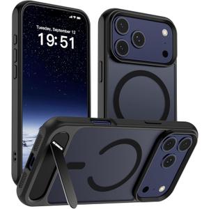 SUPFINE Magnetic for iPhone 17 Pro Max Case (Built-in Invisible Kickstand)(Compatible with MagSafe)(Military Grade Drop Protection) Translucent Matte Shockproof Phone Cover,Black