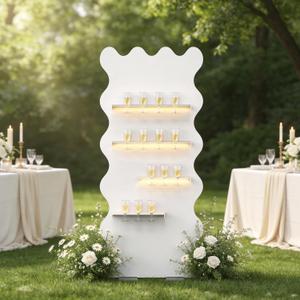 6FT Champagne Wall Holder with LED Light, Party Birthday Event Décor, Wavy