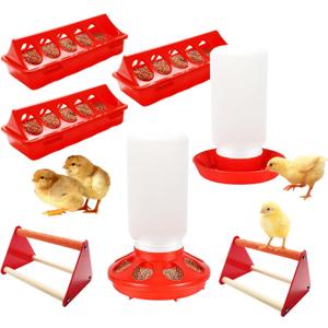 Chick Feeder and Waterer Set, 7-Piece Chick Supply with Feeder, Chick Waterer and Chick Perch, Chick Starter Kit for Small Poultry Ducks Quail