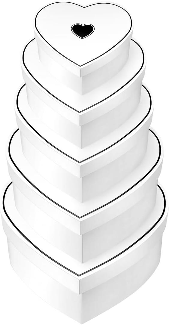 ysmile Valentine Gift Box with Lid, Heart Shaped Flower Box, Assorted Size Heart Nesting Box for Women Men Anniversary 8.2" White