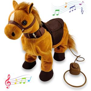 Haktoys Walk Along Horse with Remote Control Leash, Dancing Singing Walking Musical Pony Pet, Realistic Animal Design with 9 Different Child-Friendly Songs