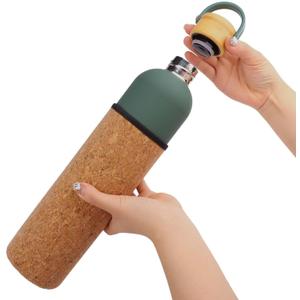 Sauna Water Bottle - 32oz/1L, Cold Water & Cool to Touch Even in Hot Saunas, Natural Cork and Neoprene Outer Layer, Double Wall Insulated Steel Bottle,Green