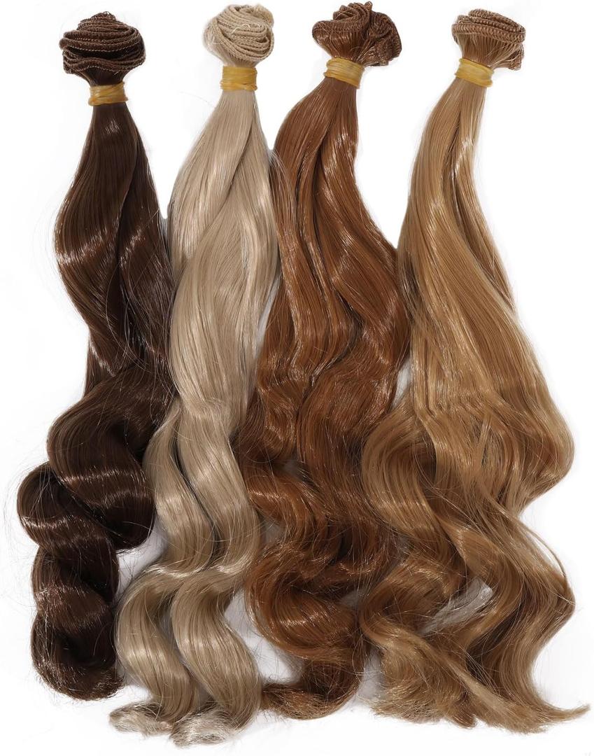 GLOBLELAND 4Pcs 4 Colors Doll Curly Wigs 10inch Long Doll Hair Extension Dolls Making Arts Supplies DIY Crafts Long Synthetic Wigs Doll Accessories (Brown)
