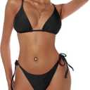 ZAFUL Women's Triangle Bikini Floral String Bikini Set Two Piece Swimsuit Bathing Suits (Medium, 1-black)