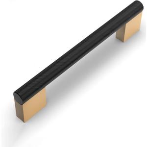 10 Pack 5"(128mm) Black and Gold Cabinet Pulls Knurled Kitchen Cabinet Handles Drawer Pulls Cupboard Hardware for Cabinets