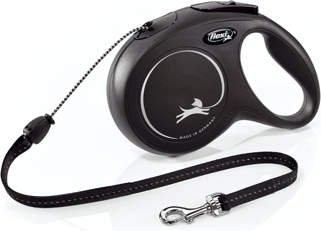 FLEXI New Classic Cord Retractable Dog Leash for Medium Dogs up to 44 lbs. 26 ft., Black | Tangle-Free Pet Walking Leash with One-Handed Brake, Pause, Lock | German Quality Product