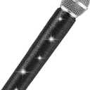 Sanwuta Fake Microphone Prop Sparkly Bling Rhinestones Plastic Play Microphone Pretend Glitter Bedazzled Mic for Cosplay Party Costume(Black)
