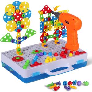 STEM Building Toys for Kids Ages 4-8 | 224-Piece STEM Drill & Build Kit with Screwdriver, Pegboard | Educational Toys for 5+ Year Old Boys Girls | Gift for Birthdays