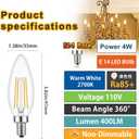 E14 European Base LED Candelabra Light Bulbs 40W Equivalent, Warm White 2700K, 400LM, B11 4W Bulbs for for Turkish Lamp, European Chandeliers, 6 Pack